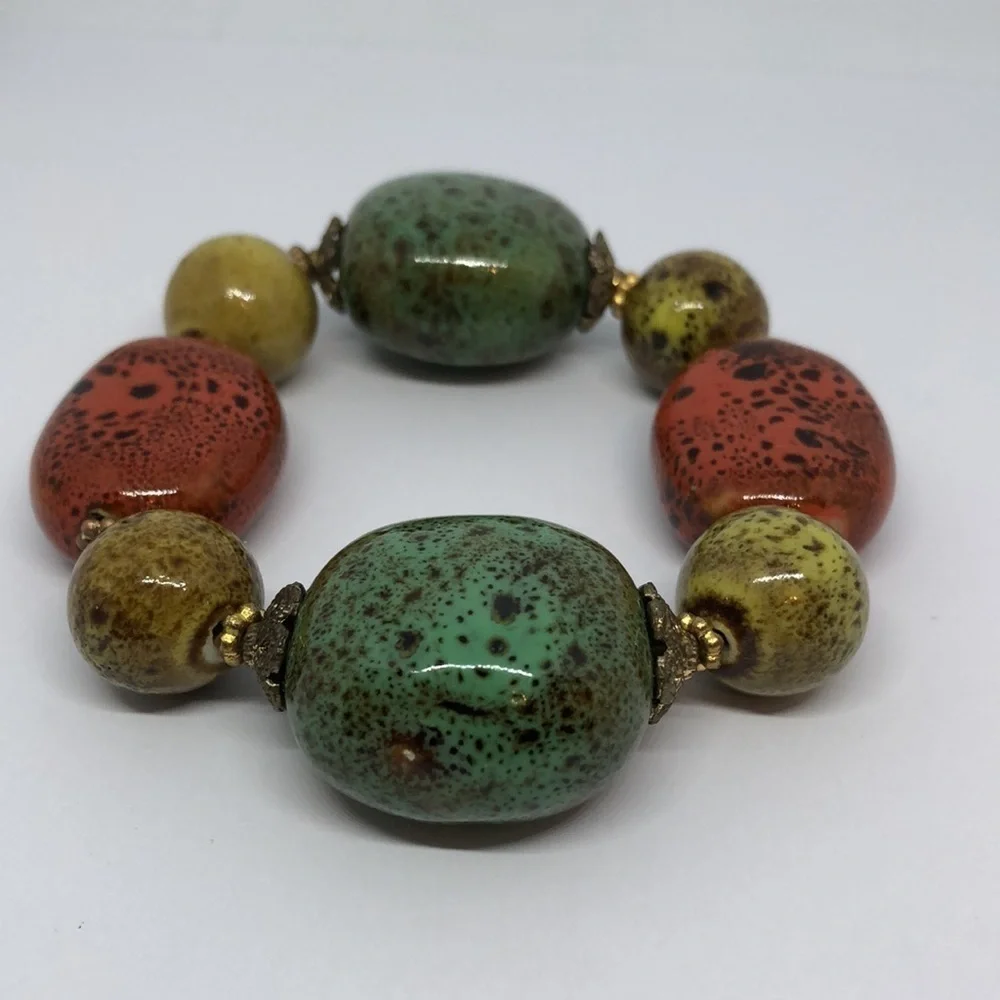 CERAMIC faux stone look boho stretch bracelet colorful statement pop of color.